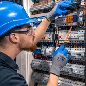 Male electrician working in a switchboard with fuses. Installation and connection of electrical equipment. Professional with tools in hand. SSUCv3H4sIAAAAAAAACpySwW7CMAyG75P2DlXOVGpJKZRXQTu4TqARIUFJyjQh3n1O0qLsukOl+rP923/d5+dHVbERvEJ2rJ4xolhpPfvgIChrCDebhTtphHQleTjeNyUAVUZSqGCdAl3CEQJOBm6SoJm1jviVkswHCLOXPu6yIIQgL6SR4VsiL3zKcbUmUpI6KMXYpmB+HhNbURb/V2d++XobvkiDP2nhwoiTWkI2csql7PodpLuV1mAWyhauHhZBxwJeKIG6g4M/fXenUJlLQWyY0l1WJbSzCS5u9TbDtLV3GHX86mcaI1c+gfdULlZezEb6C+ytmGNsSJ4WVSboODFsOd/12z2nZz/0Hd8PS0E+6KRIJ62zClGMVyVKVypuwLAfcCvavu4OAHXXDlgfsD/UeN41ooWGd1LSLV6/AAAA//8DACcpxHG5AgAA